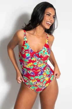 Heatwave Scoop Neck Control Swimsuit - Red Floral -Curve by Lingerie 317530 20230606112700