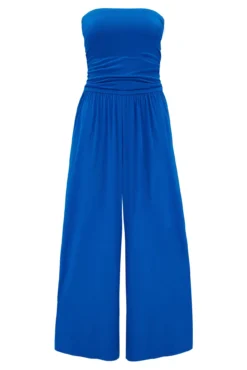 Jersey Strapless Cropped Leg Beach Jumpsuit - Cobalt -Curve by Lingerie 318235 20230612152700