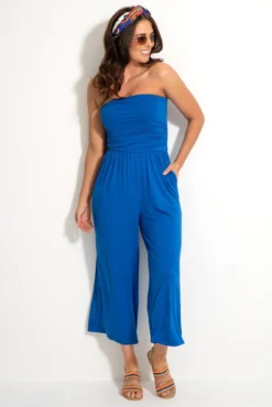 Jersey Strapless Cropped Leg Beach Jumpsuit - Cobalt -Curve by Lingerie 318238 20230612152700