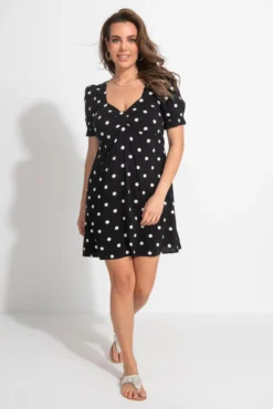 Shirred Back Puff Sleeve Mini Beach Dress - Mono Spot