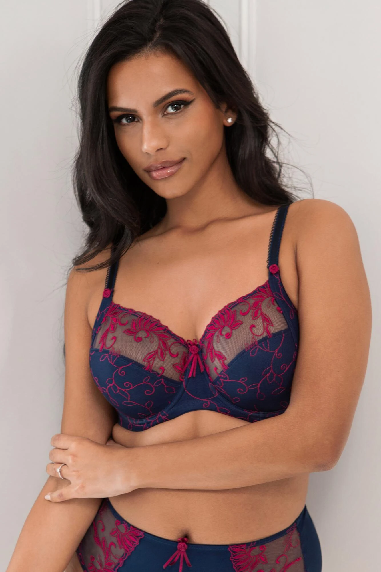 Imogen Rose Embroidered Bra - Navy/Raspberry 1 Imogen Rose Embroidered Bra - Navy/Raspberry