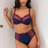 Imogen Rose Embroidered Brief - Navy/Raspberry