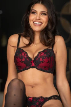 Amour Padded Balconette Bra - Black/Scarlet