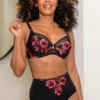 Soiree Embroidery High-Waist Deep Brief - Black/Pink
